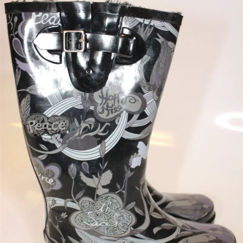 ✨Sakroots by The SACK Rain Boots RHYTHM Nature Hunter Peace Removable Fur Insert - Picture 12 of 16